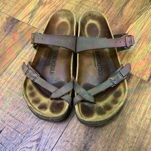 Birkenstock Brown Two-Strap Leather Sandals